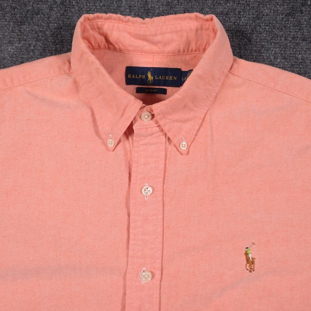 Polo Ralph Lauren Oxford Shirt Mens L Orange Flesh Pony Slim Fit OCBD